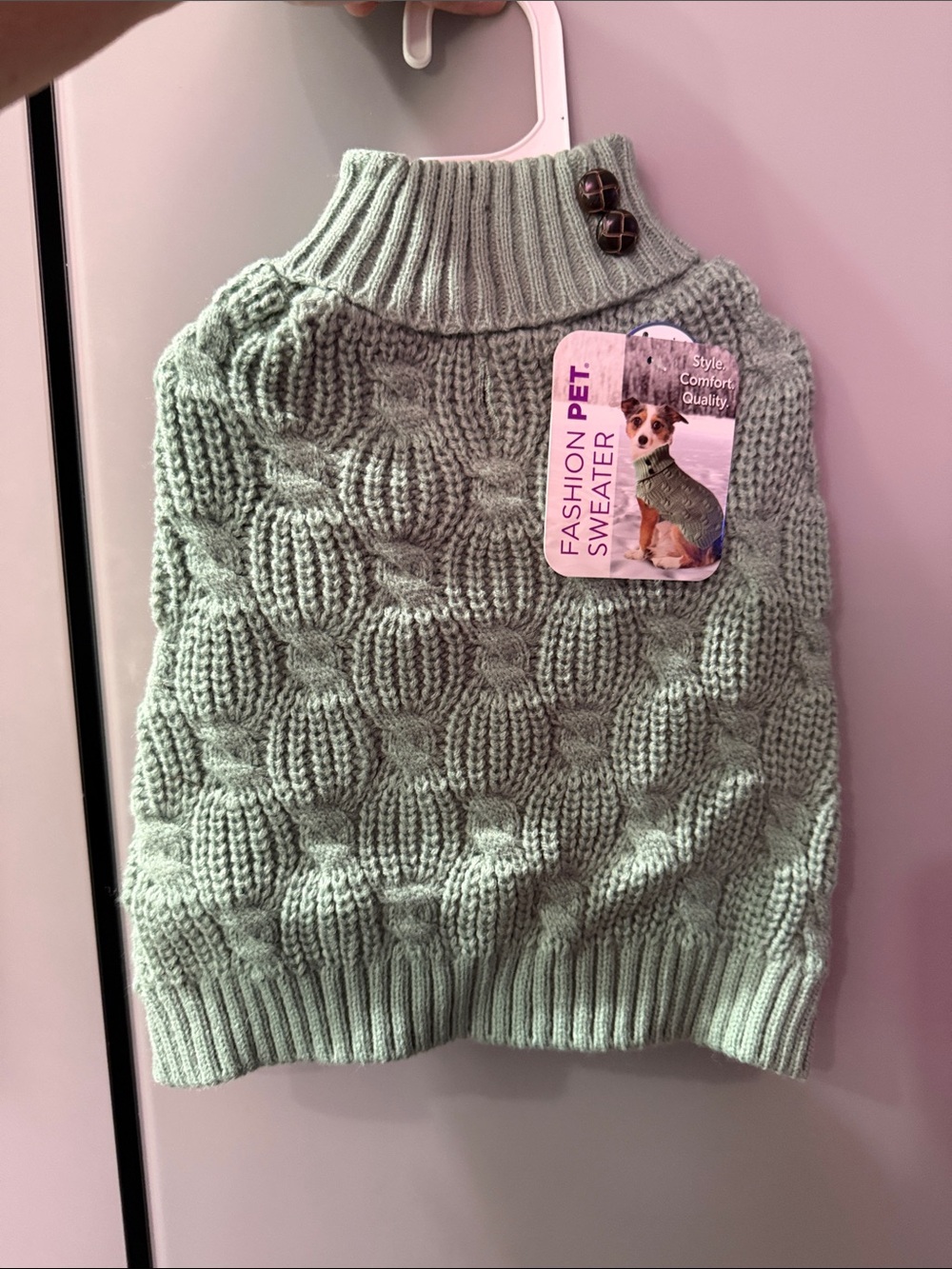 Fashion Pet Mint Green Cable Knit Dog Sweater with Turtleneck